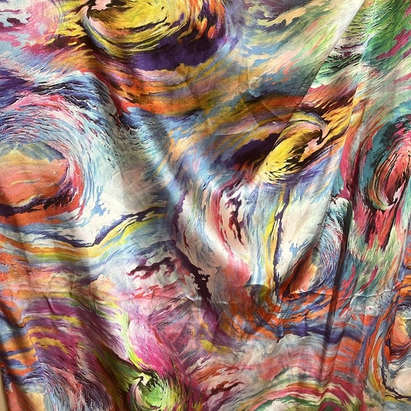 100% Silk Touch 2 sided Colorful Abstract Large Scarf, preowned OS - Picture 8 of 8